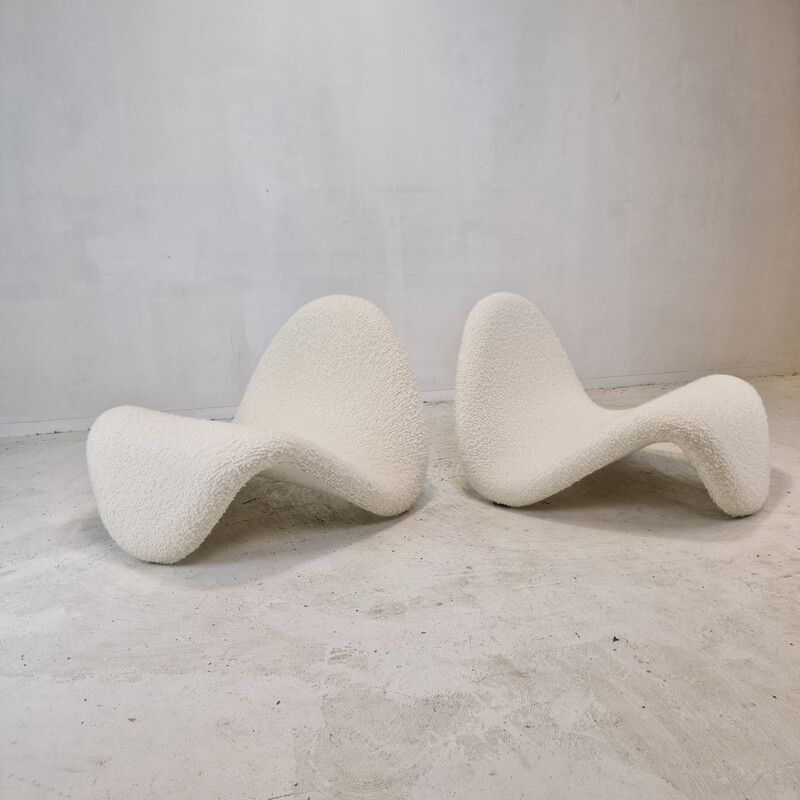 Pair of vintage Tongue wool chairs by Pierre Paulin for Artifort, France 1960