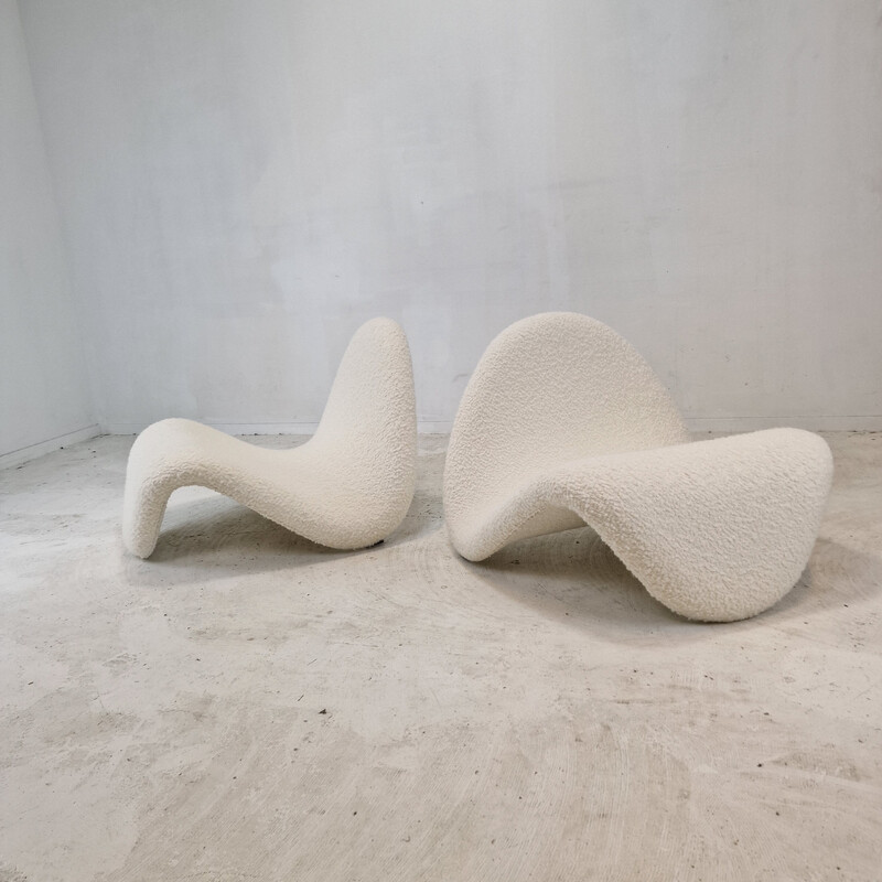 Pair of vintage Tongue wool chairs by Pierre Paulin for Artifort, France 1960