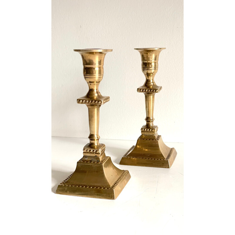 Pair of vintage "India" candlestick in solid brass