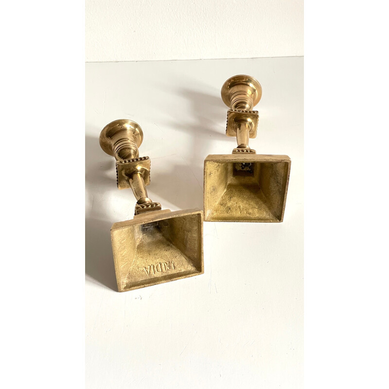 Pair of vintage "India" candlestick in solid brass