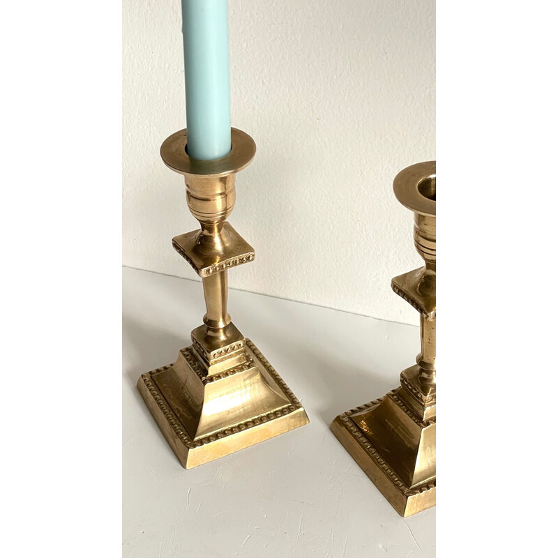 Pair of vintage "India" candlestick in solid brass