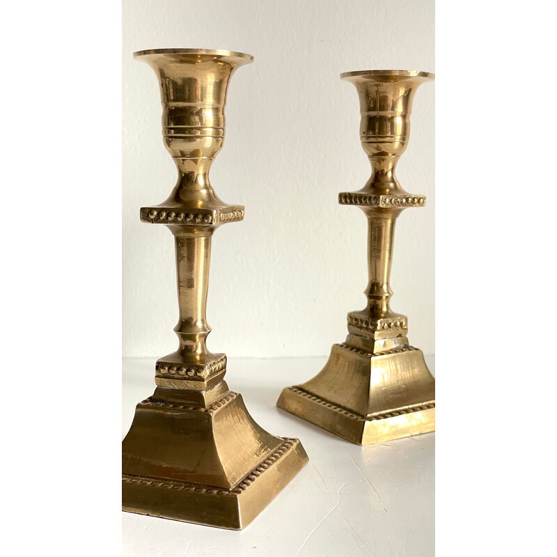Pair of vintage "India" candlestick in solid brass