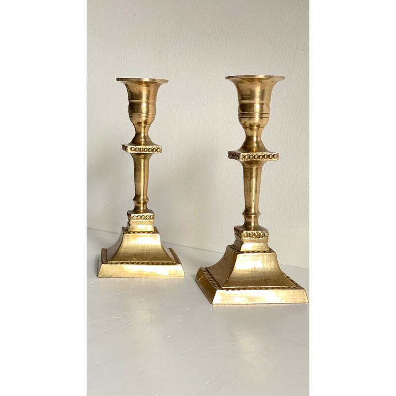 Pair of vintage "India" candlestick in solid brass