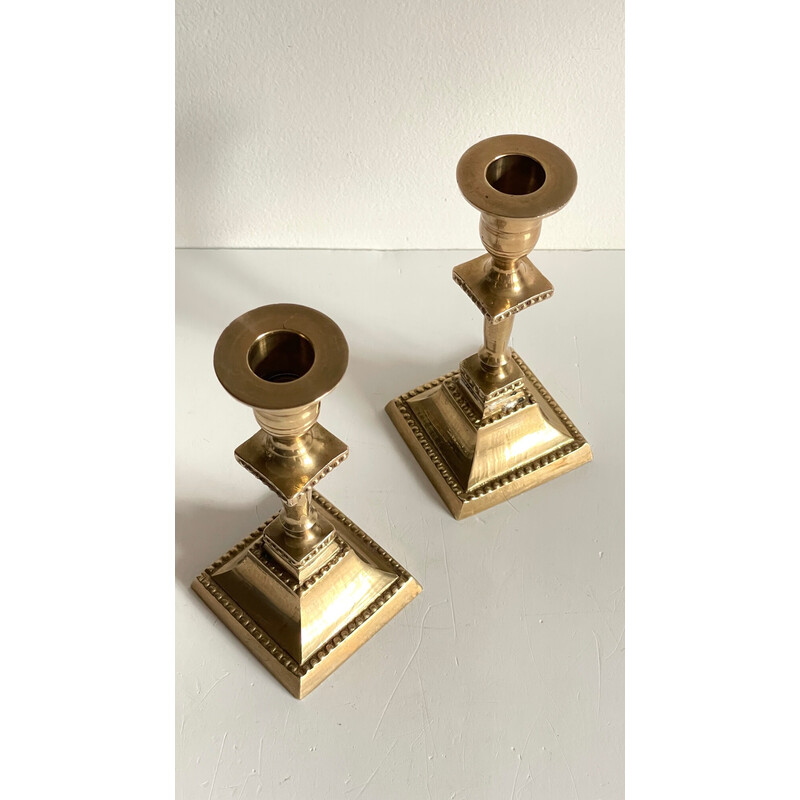 Pair of vintage "India" candlestick in solid brass