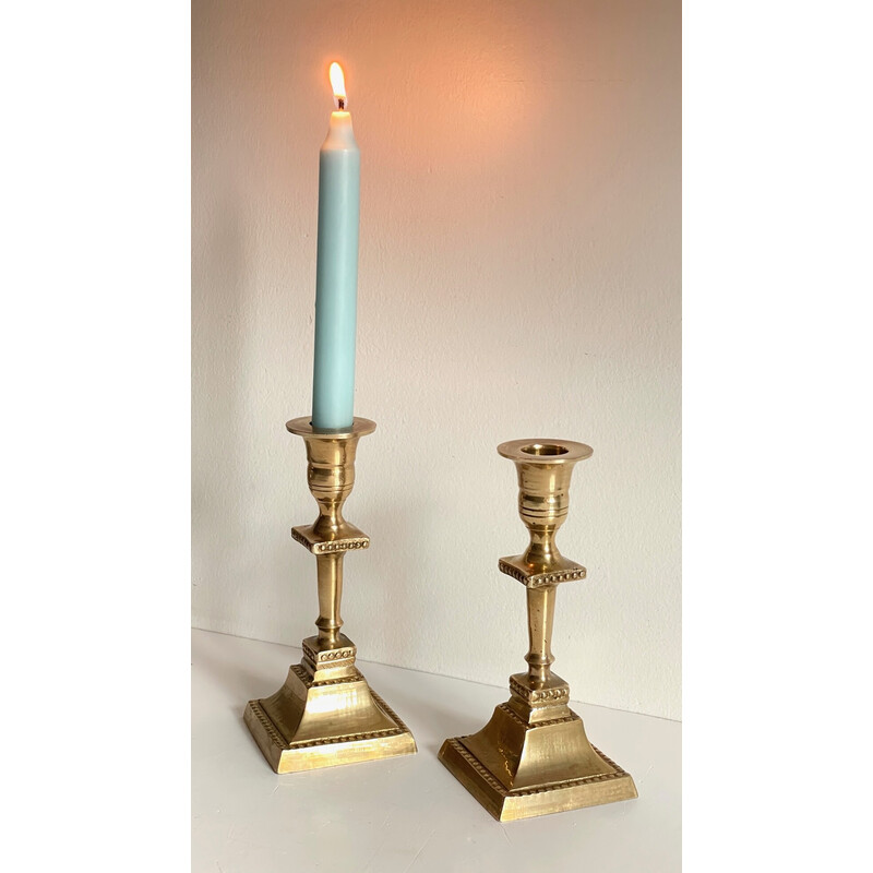 Pair of vintage "India" candlestick in solid brass