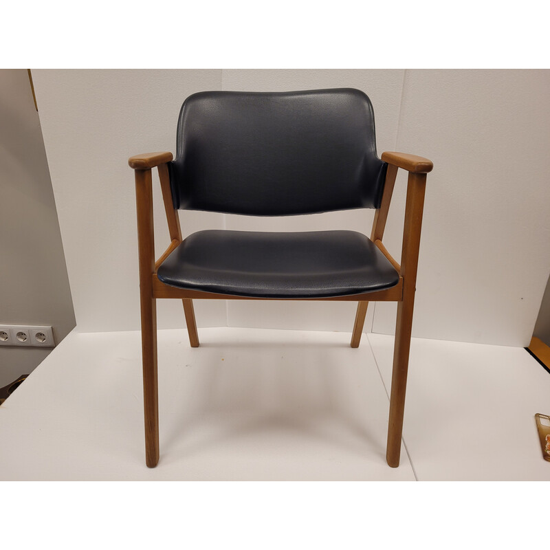 Vintage armchair in teak wood and black leather by Erik Kirkegaard for Glostrup Møbelfabrik Furniture, Denmark