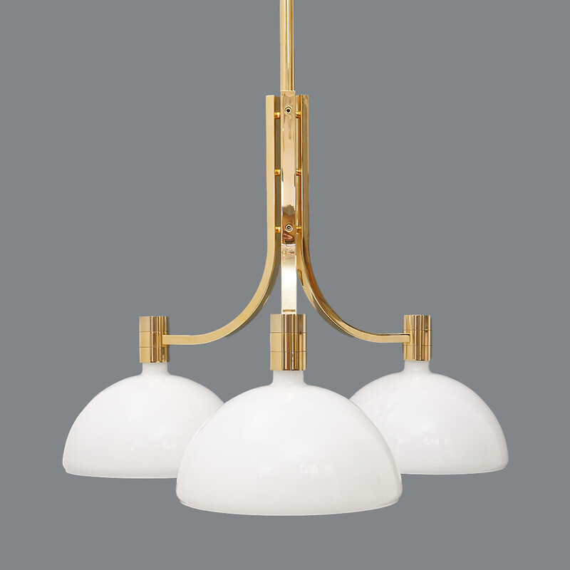 Vintage "AS/AM" chandelier in gold-plated metal by Franco Albini and Franca Helg for Sirrah, Italy 1970