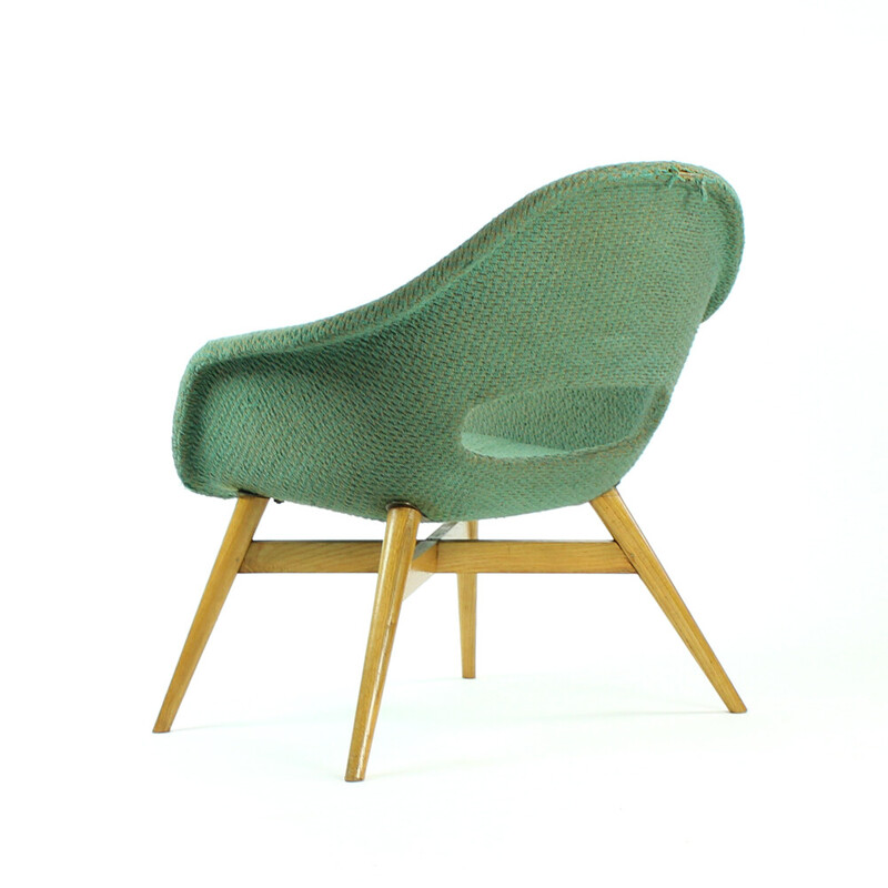 Vintage shell chair in fiberglass and wood by František Jirák, Czechoslovakia 1960