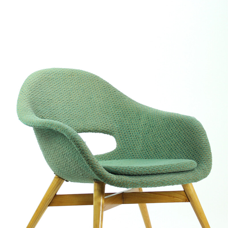 Vintage shell chair in fiberglass and wood by František Jirák, Czechoslovakia 1960