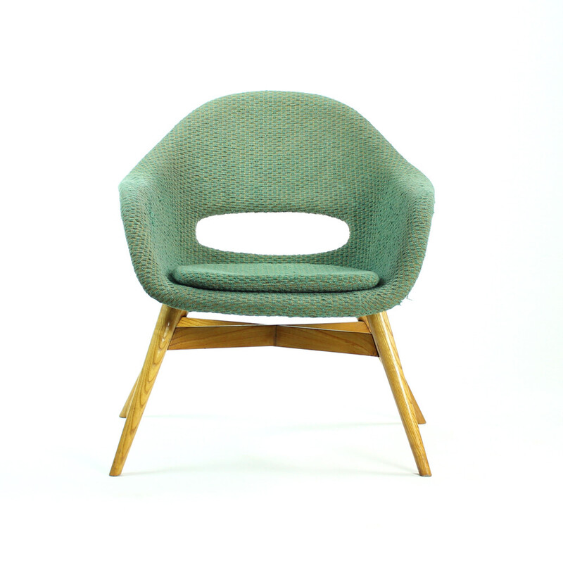 Vintage shell chair in fiberglass and wood by František Jirák, Czechoslovakia 1960