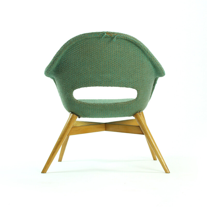 Cadeira de concha vintage em fibra de vidro e madeira de František Jirák, Checoslováquia 1960