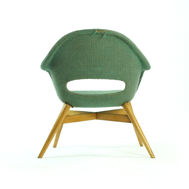 Chaise vintage coquillage en fibre de verre et bois par František Jirák, Tchécoslovaquie 1960