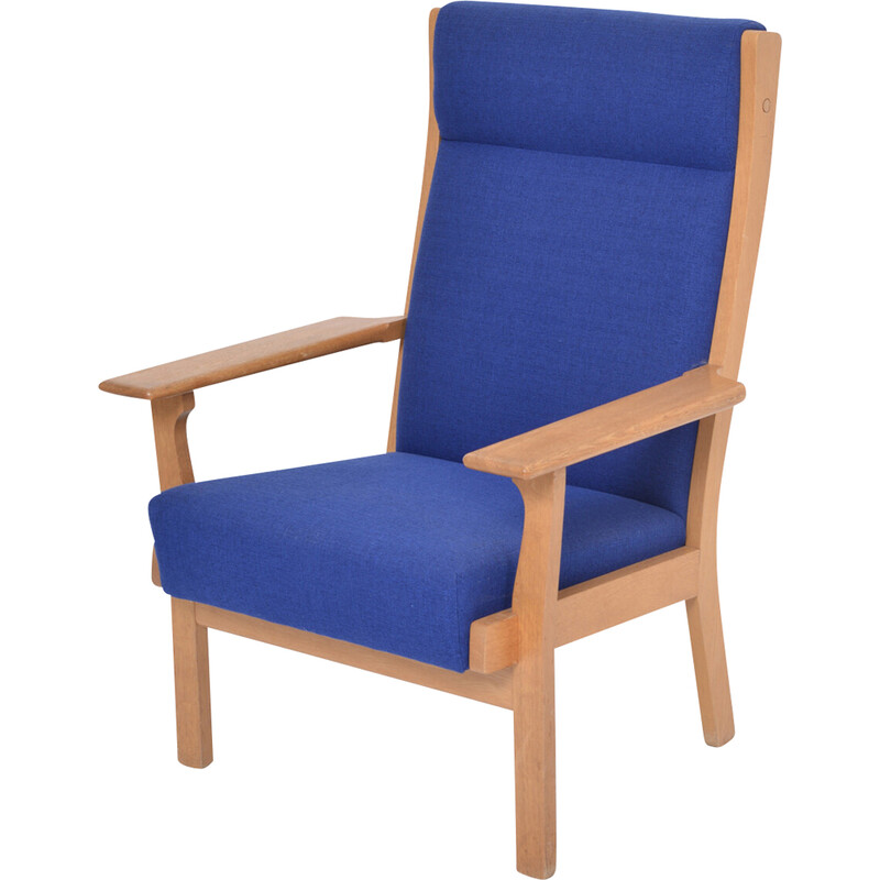 Vintage GE 181 chairs in oak and blue fabric by Hans Wegner for Getama, Denmark