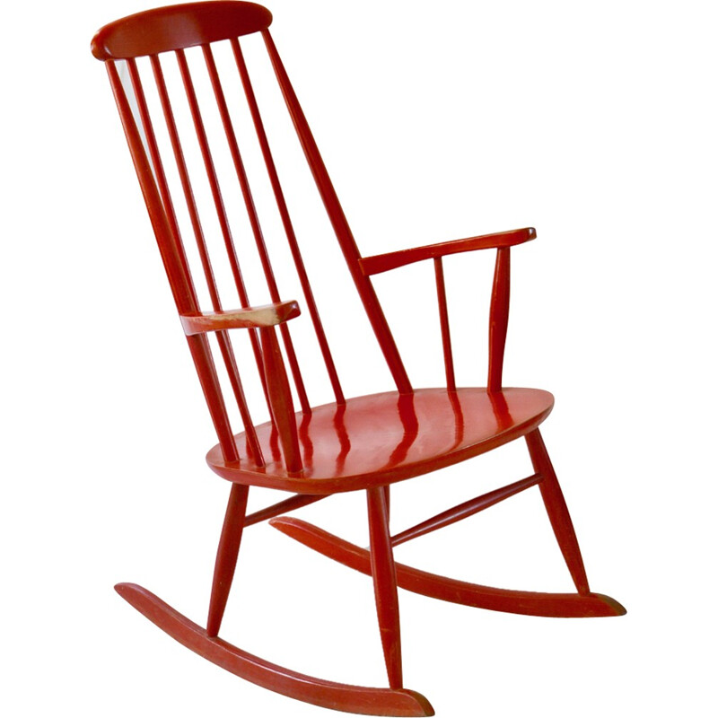 Red rocking chair produced by Farstrup Mobler - 1960s