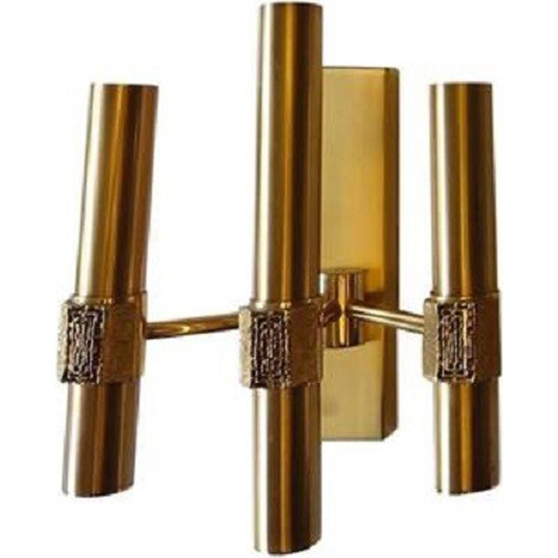 Triple lights brass wall lamp by Angelo Brotto for Esperia - 1970s