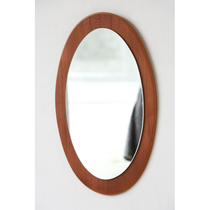 Vintage oval mirror with teak frame, 1960