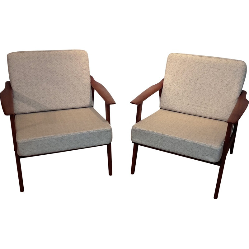 Paire de fauteuils scandinaves beiges en teck - 1960