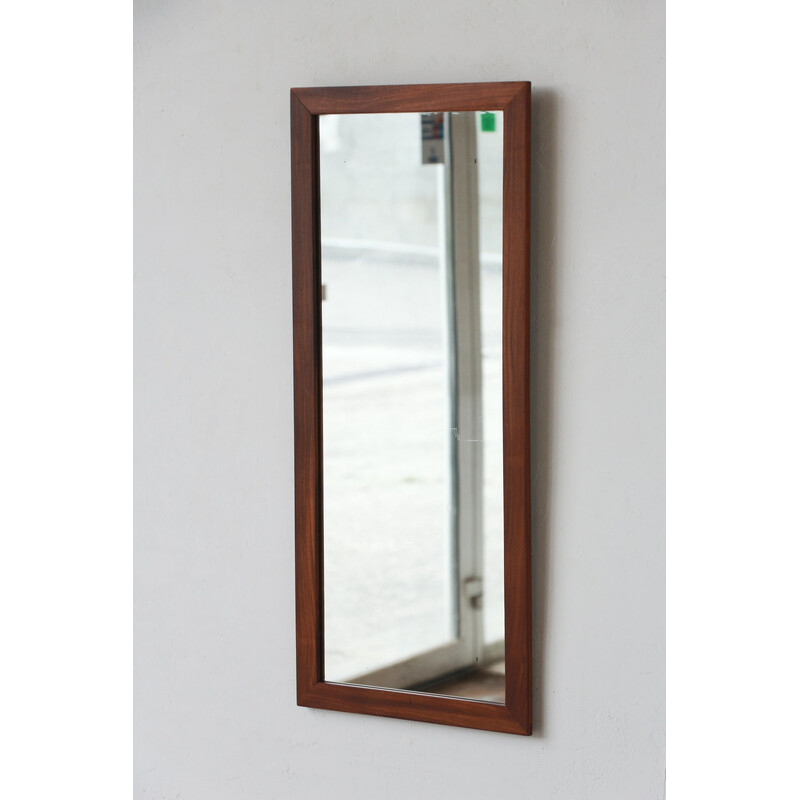 Rectangular vintage mirror with teak frame, 1960