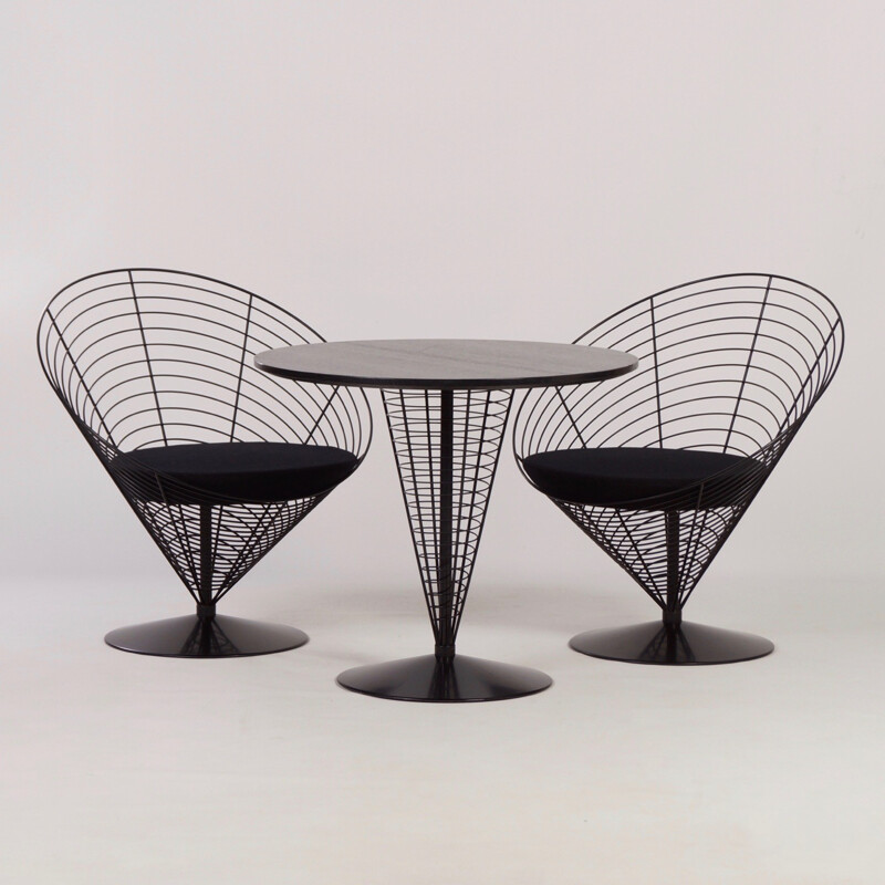 Black wire dining set by Verner Panton from Fritz Hansen - 1980s
