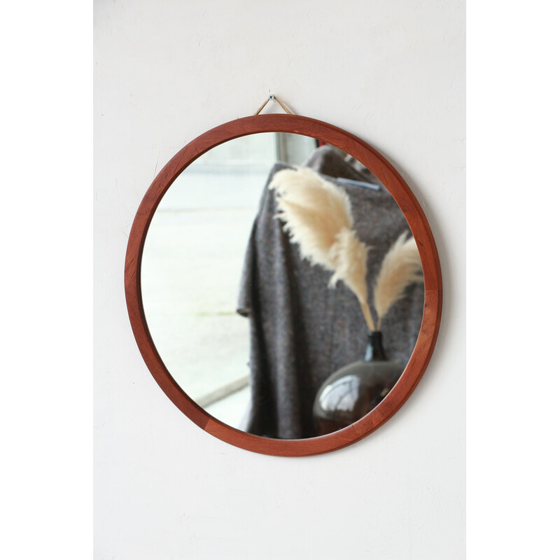 Vintage round mirror with teak frame, 1960