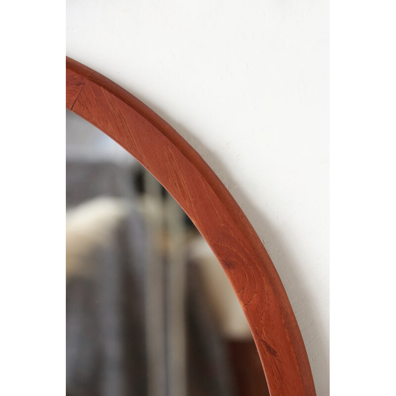 Vintage round mirror with teak frame, 1960