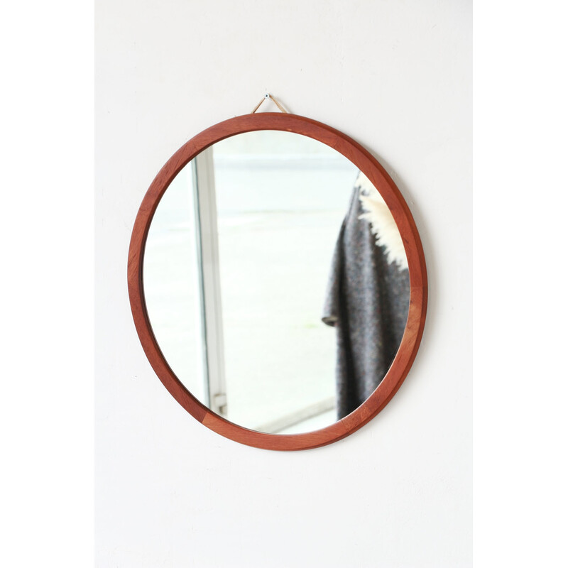 Vintage round mirror with teak frame, 1960