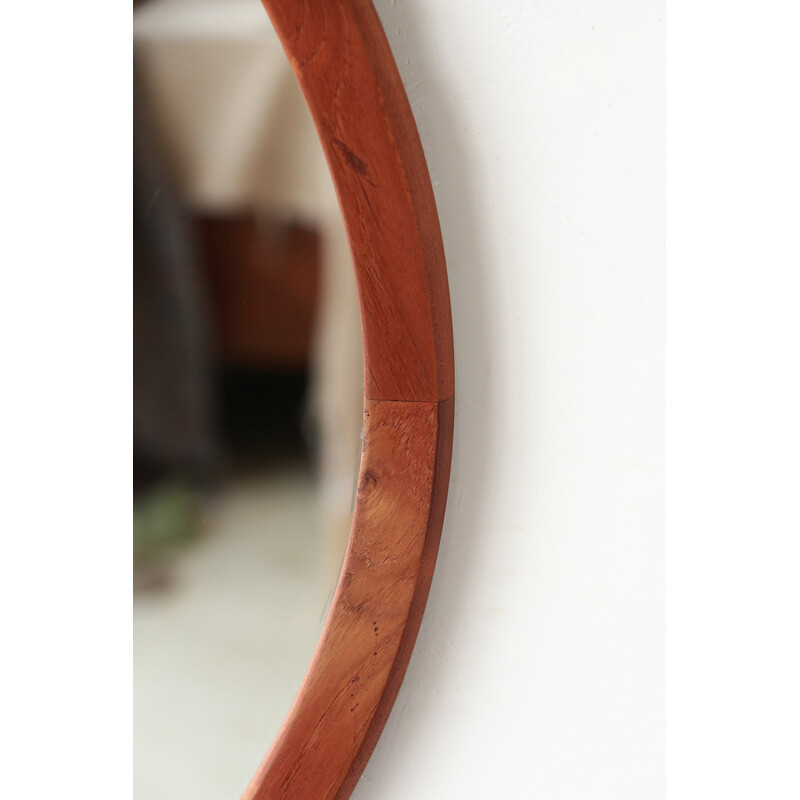 Vintage round mirror with teak frame, 1960