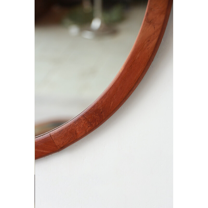 Vintage round mirror with teak frame, 1960