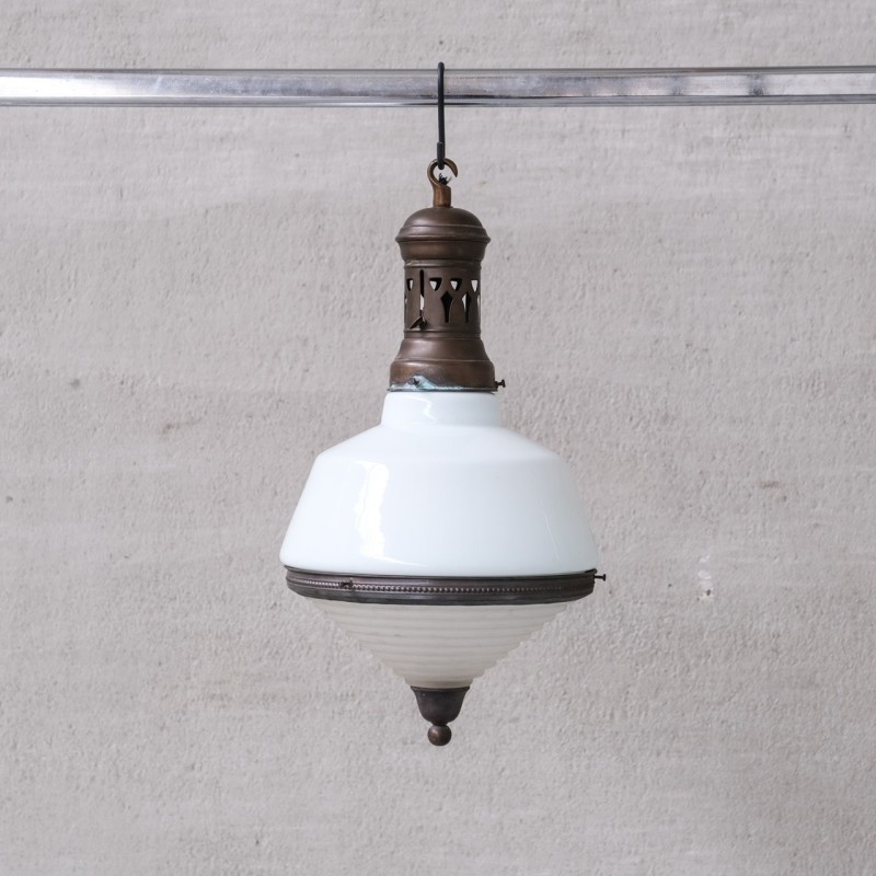 Vintage two-tone glass pendant lamp, France 1930