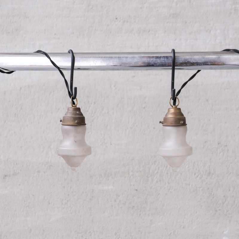 Set of 4 vintage pendant lamp in opaque glass and brass France 1950