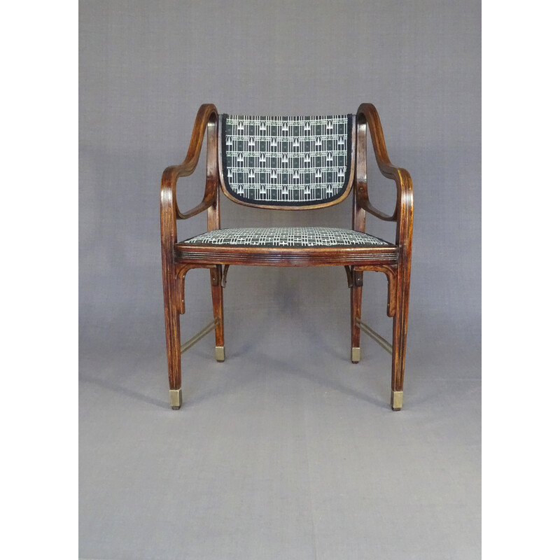 Vintage living room armchair model N°412/F in brass and fabric by Otto Wagner for Kohn, 1905