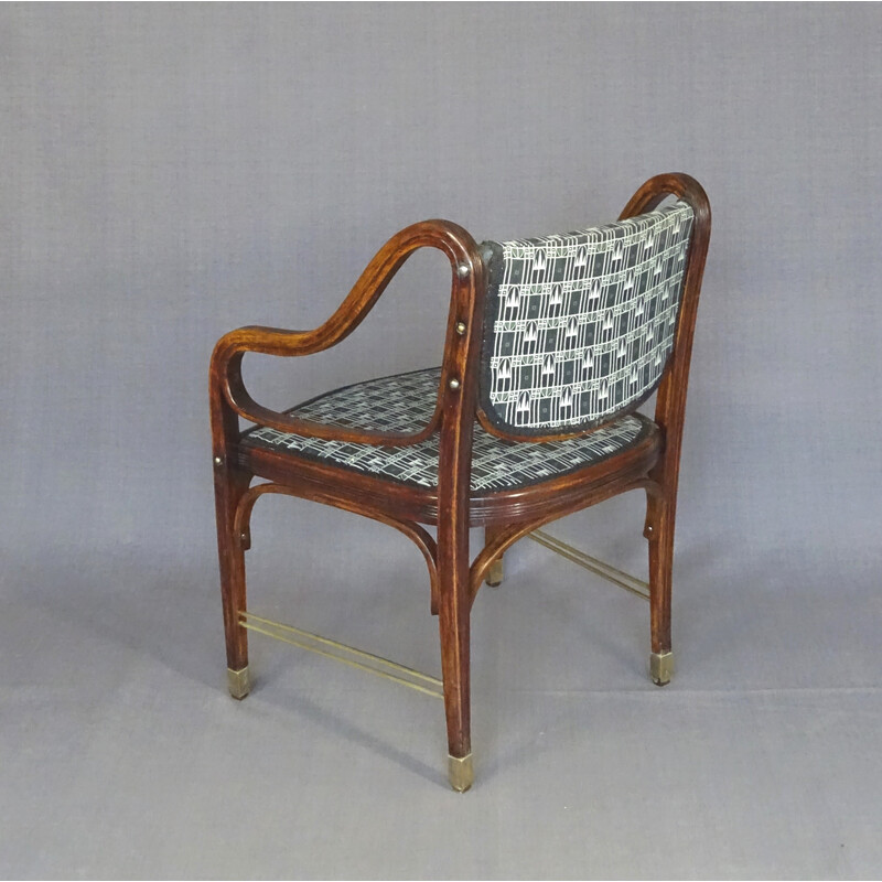Vintage living room armchair model N°412/F in brass and fabric by Otto Wagner for Kohn, 1905