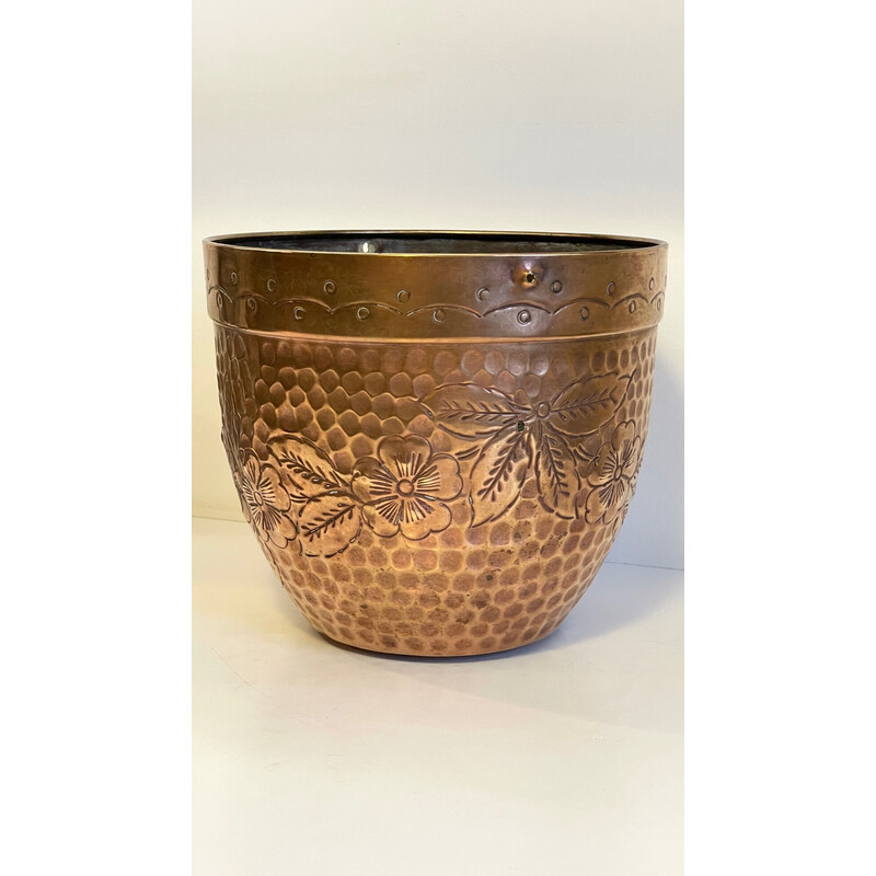 Vintage planter in brass and patinated copper, 1980