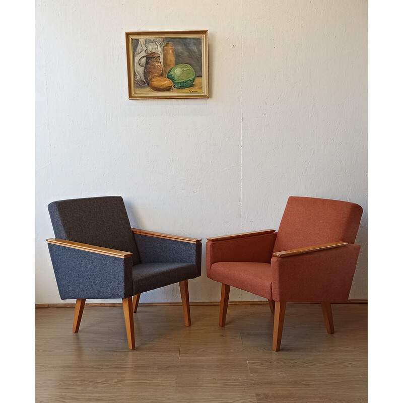 Pair of vintage leather armchairs, Czechoslovakia 1970