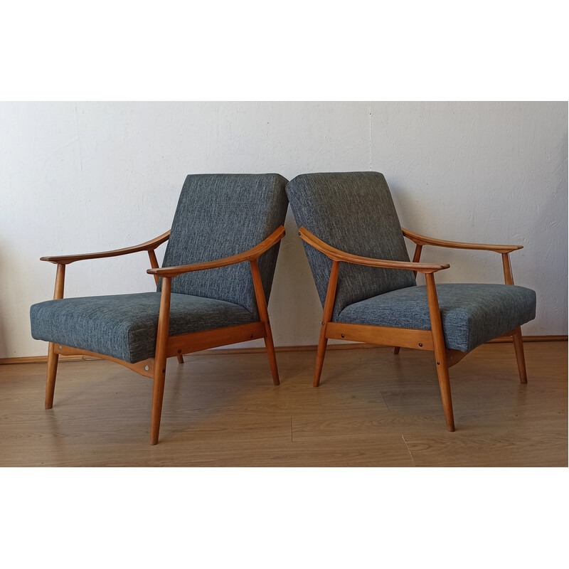Pair of vintage wooden armchairs, Czechoslovakia 1970