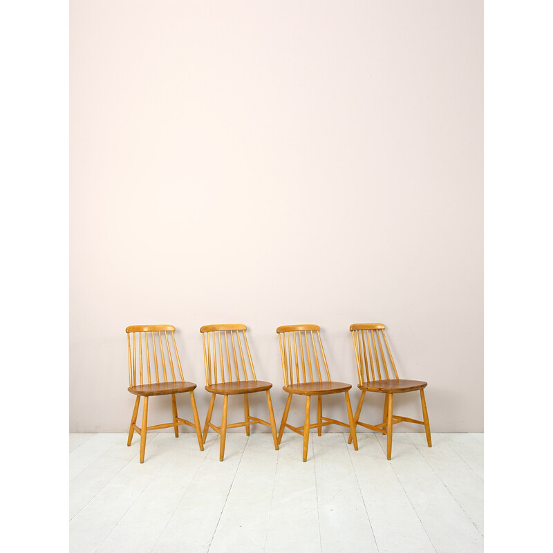 Set of 4 vintage Pinnstol chairs in oak and teak wood, 1960