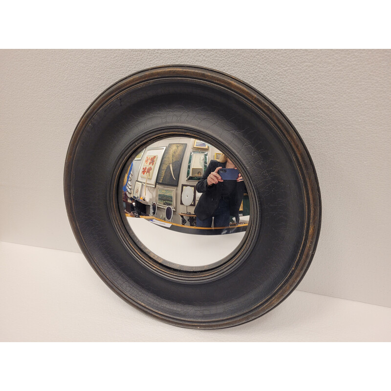 Vintage convex mirror with a black frame, France