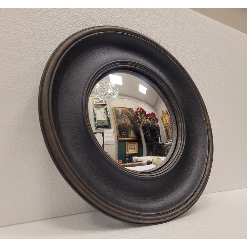 Specchio convesso vintage con cornice nera, Francia