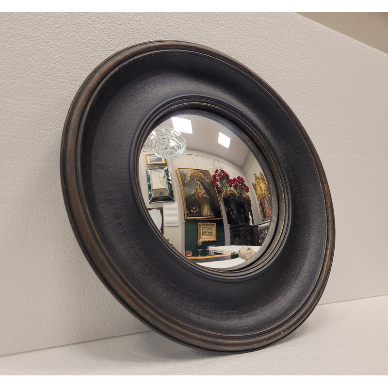 Vintage convex mirror with a black frame, France