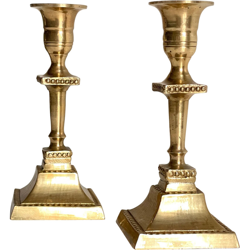 Pair of vintage "India" candlestick in solid brass