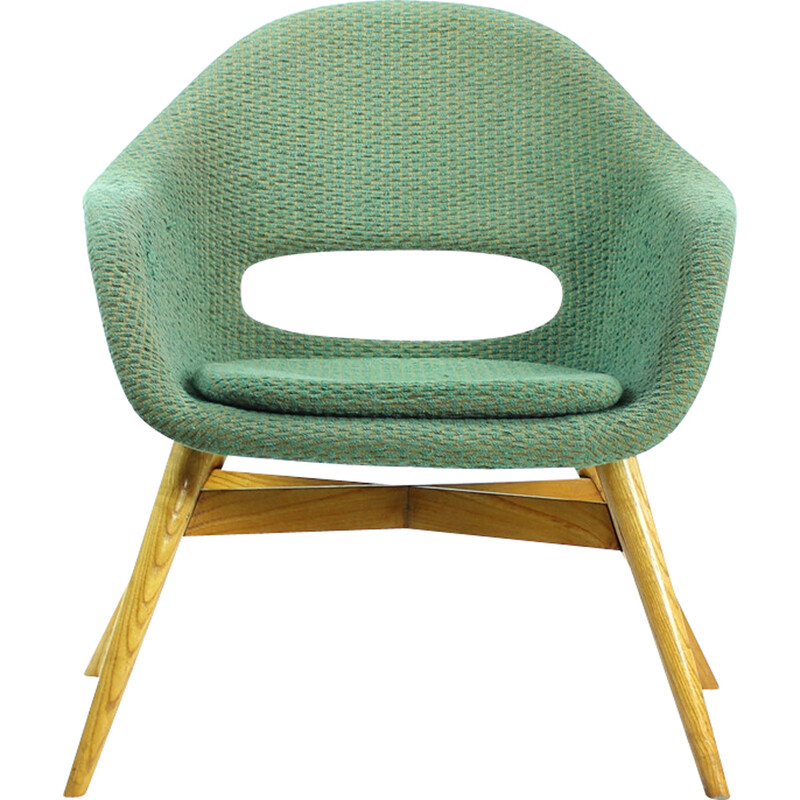 Vintage shell chair in fiberglass and wood by František Jirák, Czechoslovakia 1960