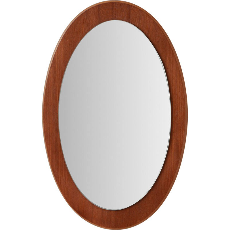 Vintage oval mirror with teak frame, 1960