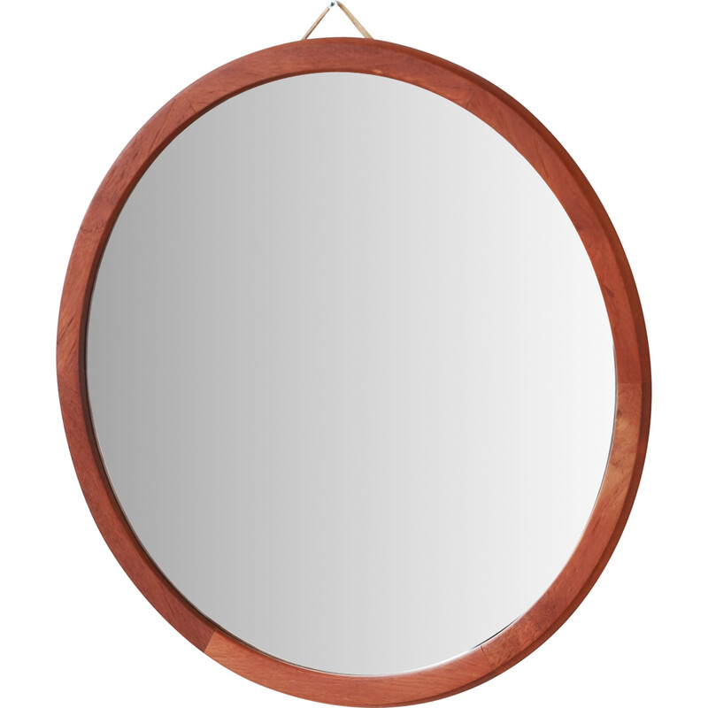 Vintage round mirror with teak frame, 1960