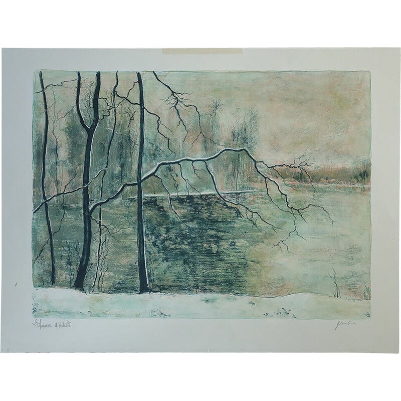 Lithographie vintage sur papier tissé de Bernard Gantner, 1970