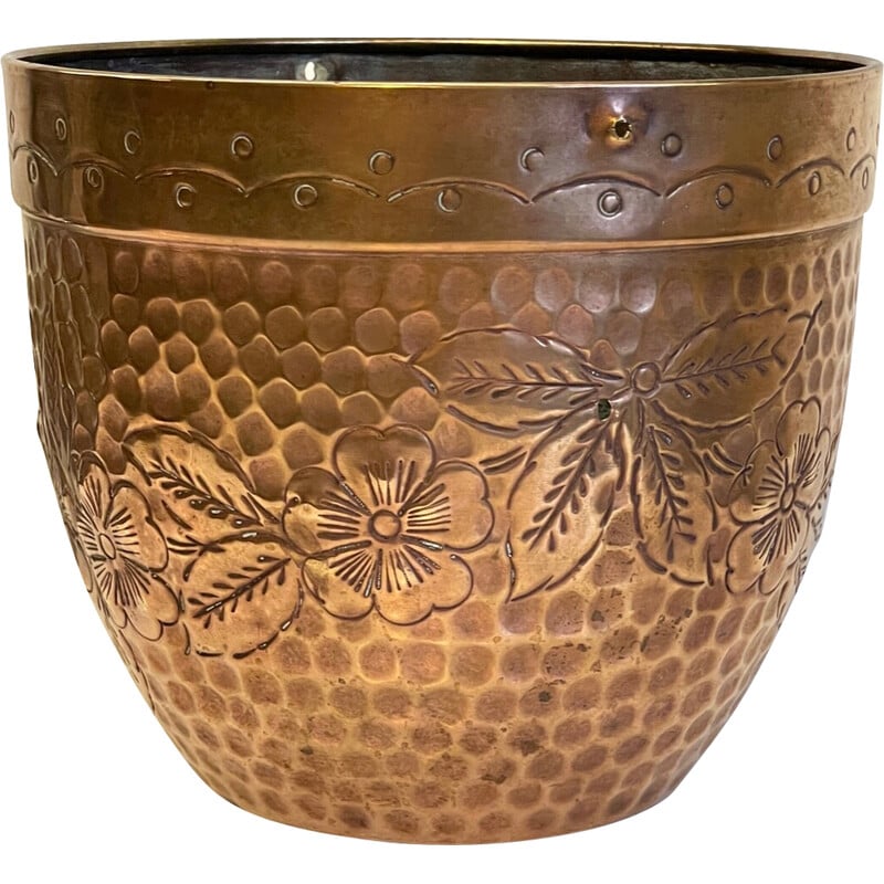 Vintage planter in brass and patinated copper, 1980