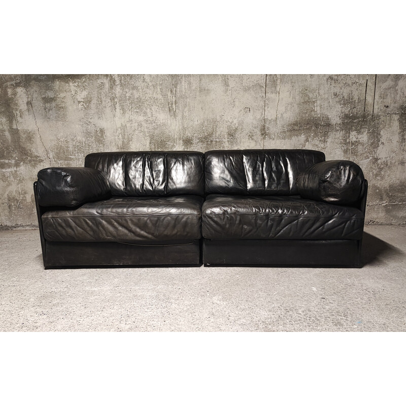 Vintage DS-76 modulares 2-Sitzer-Sofa aus schwarzem Leder für De Sede, Schweiz 1970