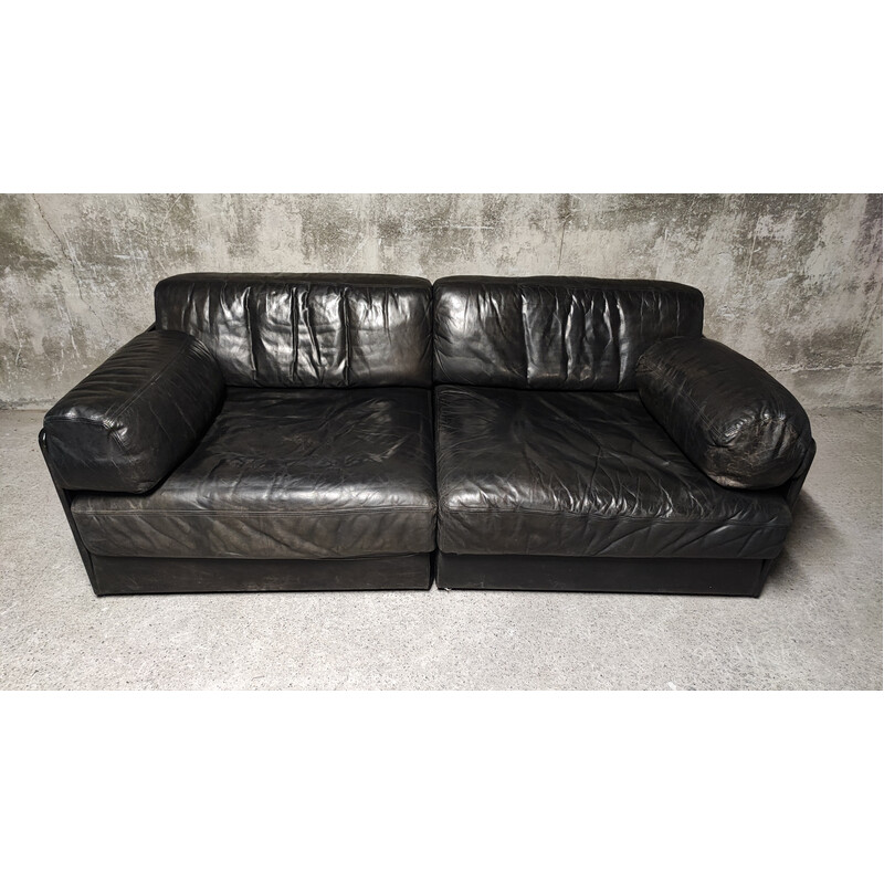 Vintage DS-76 modulares 2-Sitzer-Sofa aus schwarzem Leder für De Sede, Schweiz 1970