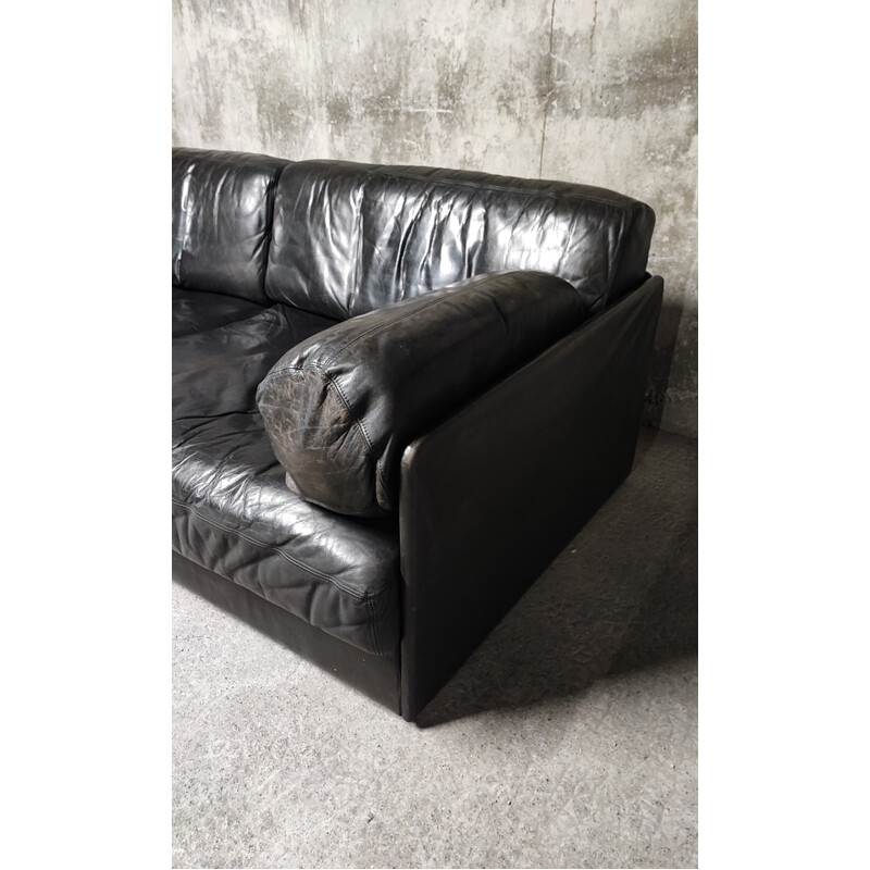 Vintage DS-76 modular 2-seater sofa in black leather for De Sede, Switzerland 1970