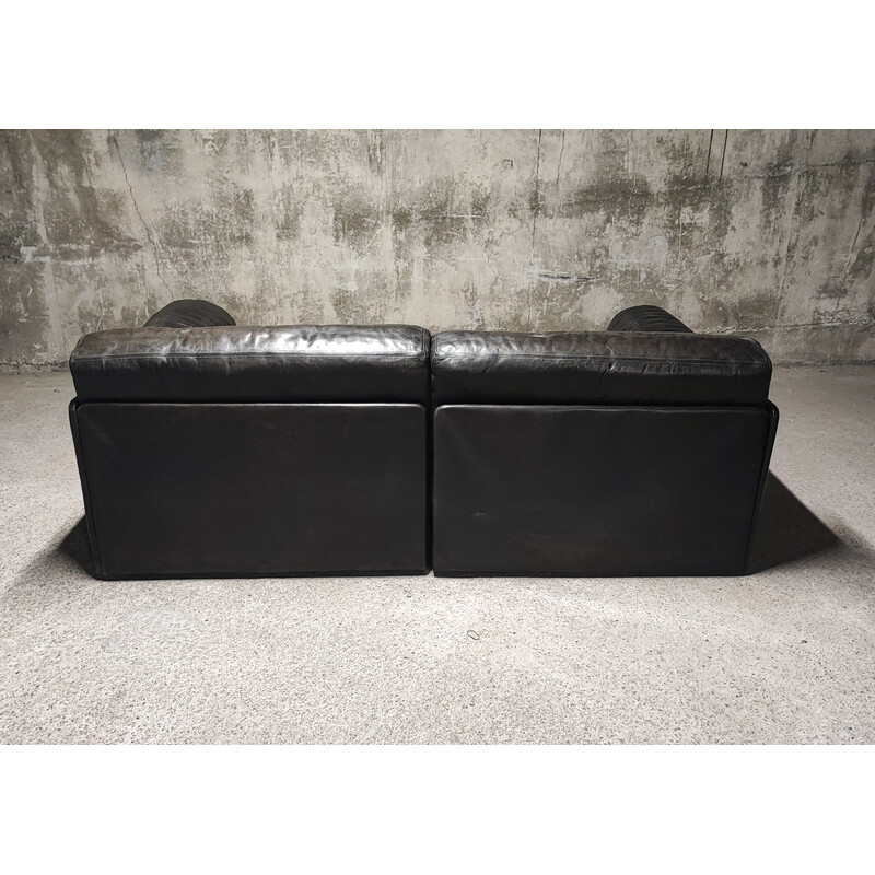 Vintage DS-76 modular 2-seater sofa in black leather for De Sede, Switzerland 1970