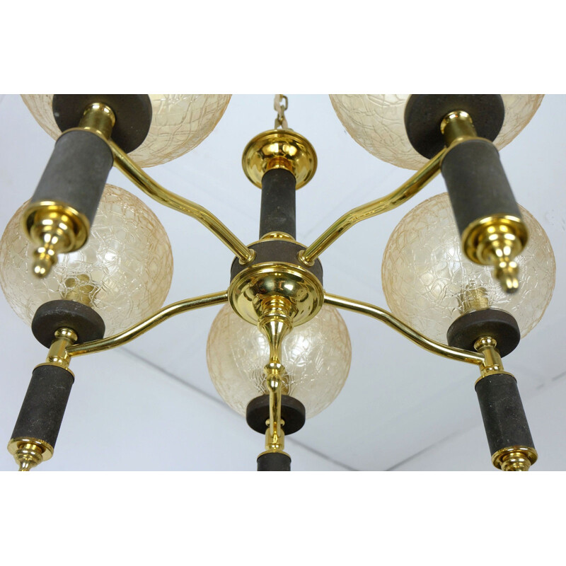 Golden hanging lamp in brass and glass - 1960s